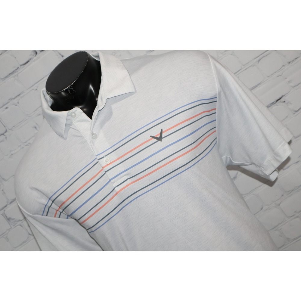 Callaway Golf Polo Mens XL White Gray Heathered Polyester Opti-Dri Performance *